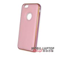 Kemény hátlap Apple iPhone 6 / 6S fém bumper + bőr hátlap rózsaszín